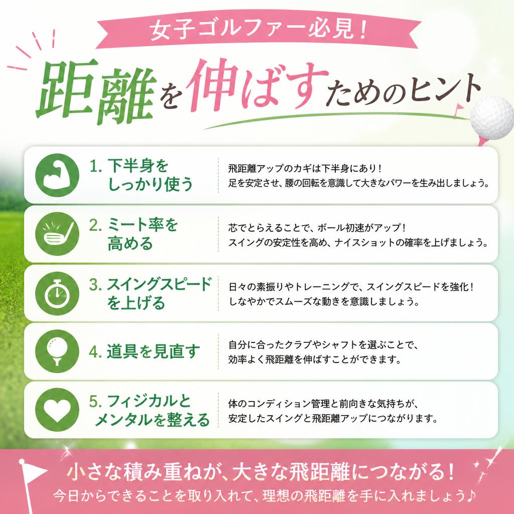 女子ゴルファー必見！距離を伸ばすためのヒント
