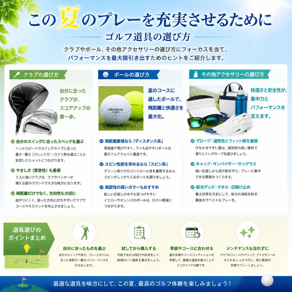 夏のゴルフに最適な道具選び