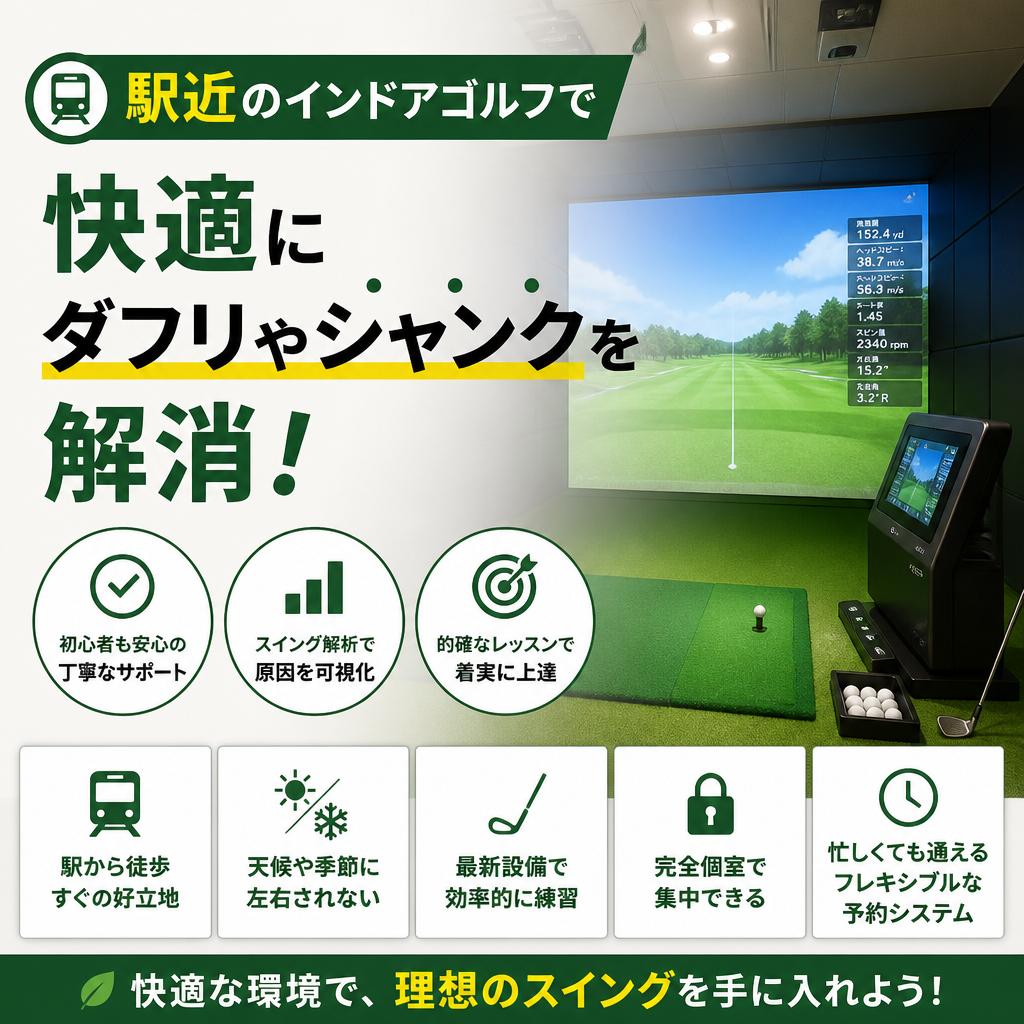 駅近のインドアゴルフで快適にダフリやシャンクを解消！