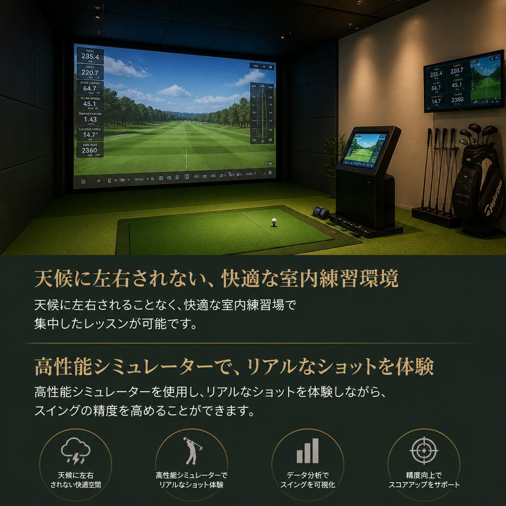 室内練習場完備で快適トレーニング